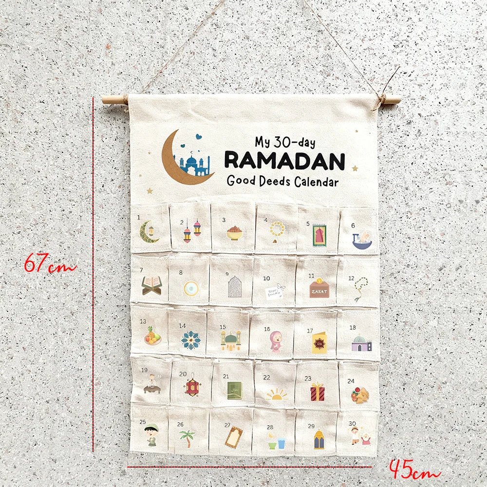 Ramadan 30-Day Advent Calendar for Kids – Eid Kareem Wall Hanging Decor