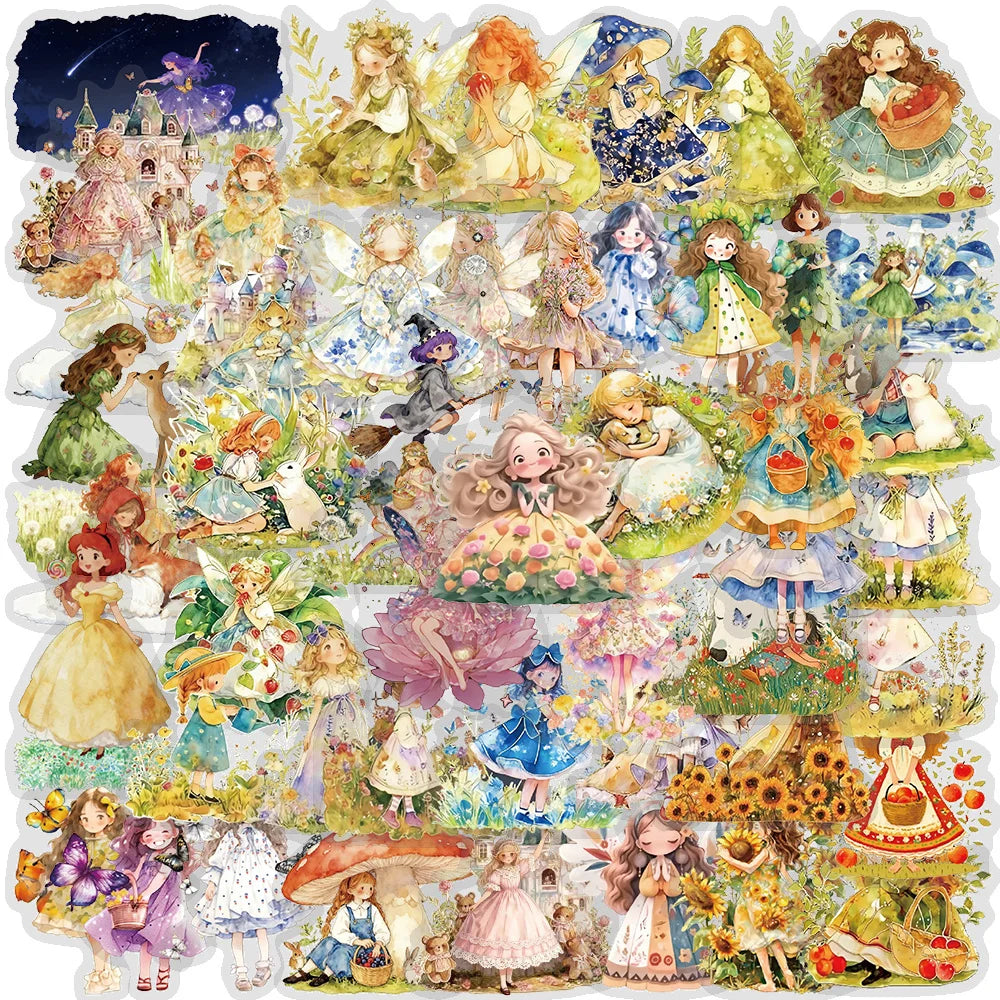 50Pcs Fairytale Princess Stickers Castle Decals Fantasy Pink Vinyl Art Set For Adults Journal Stationery Notebook Laptop Decor
