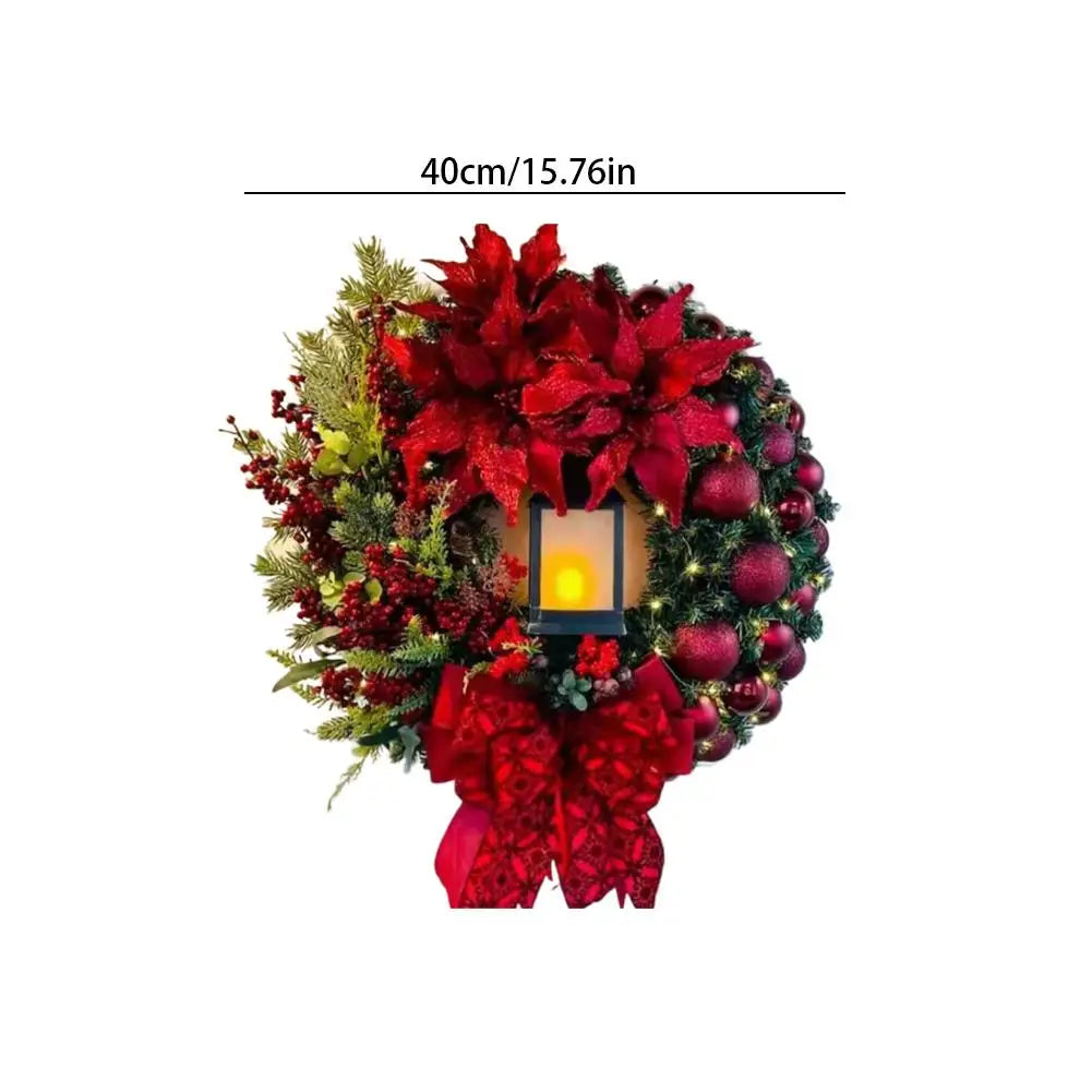 Flower Bow Ball Christmas Wreath With Oil Lamp Navidad Party Wedding Door Window Wall Fireplace Staircase Balcony Decoration