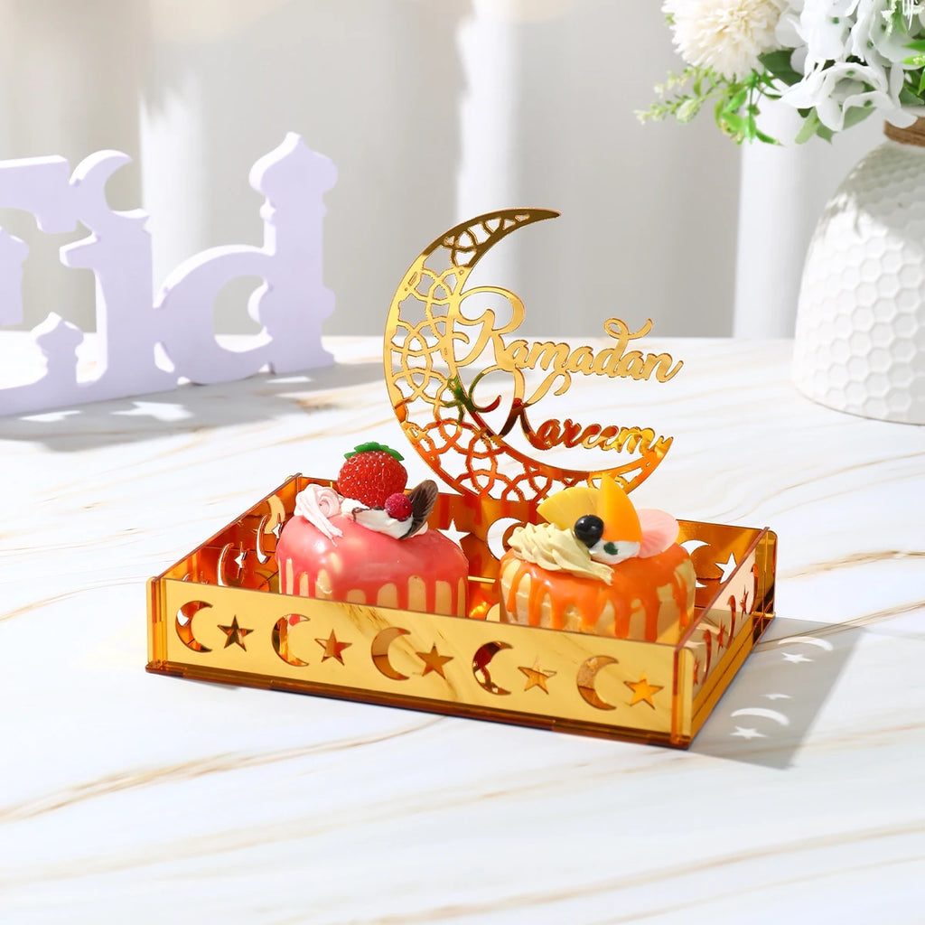 Ramadan Tray Table Centerpieces Plate Acrylic Ramadans Eid Mubarak Decorations for Home 2025 Islam Muslim Festival Party Gifts