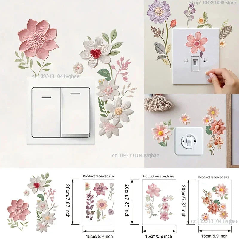 Waterproof Sticker For Bedroom Flowers Switch Stickers PVC Self-adhesive Removable Bathroom Home Decoration Decals