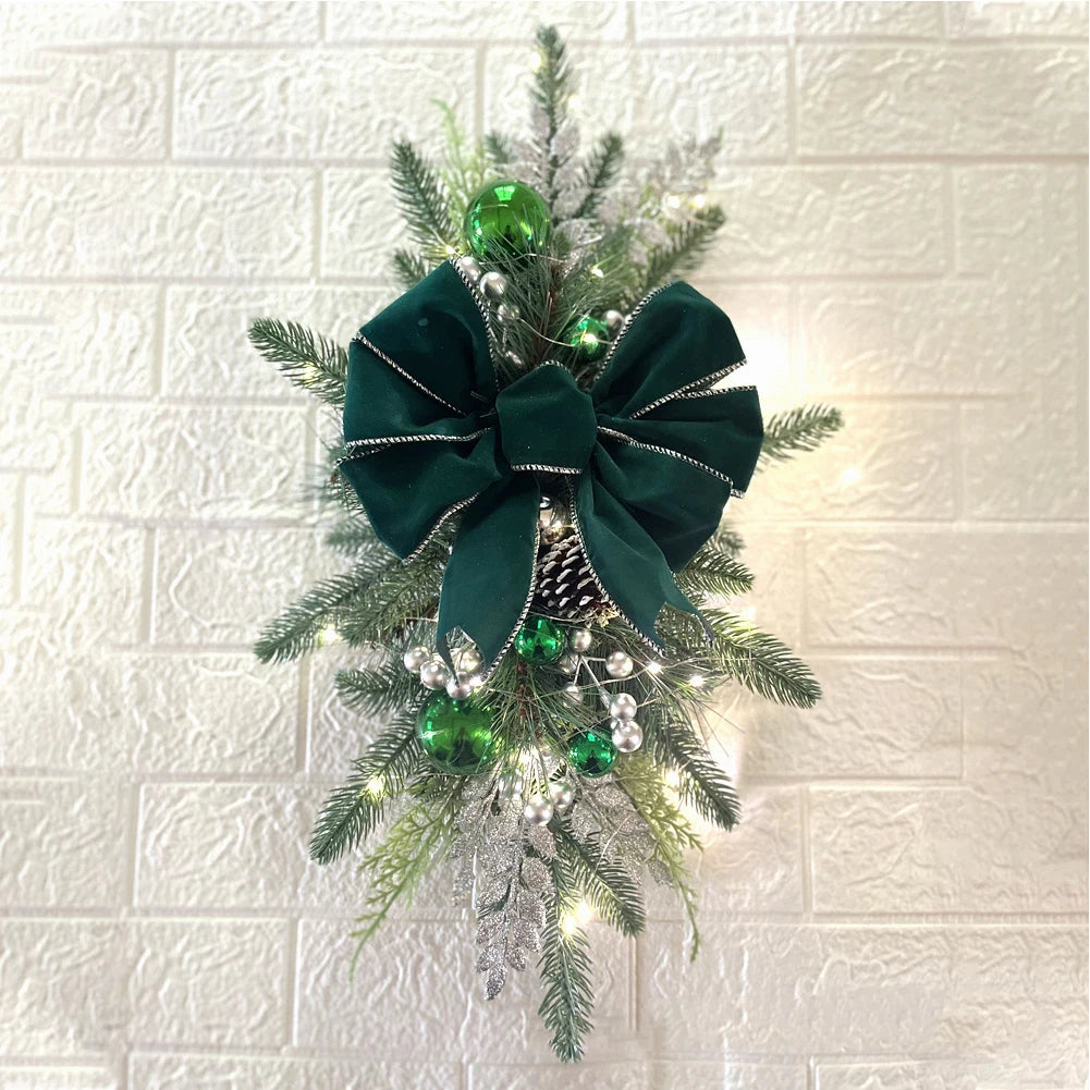 Christmas Wreath Pendants without/with Light Atmosphere Decorative Stair Garland Home Door Window Ornaments Party Supplies Gift