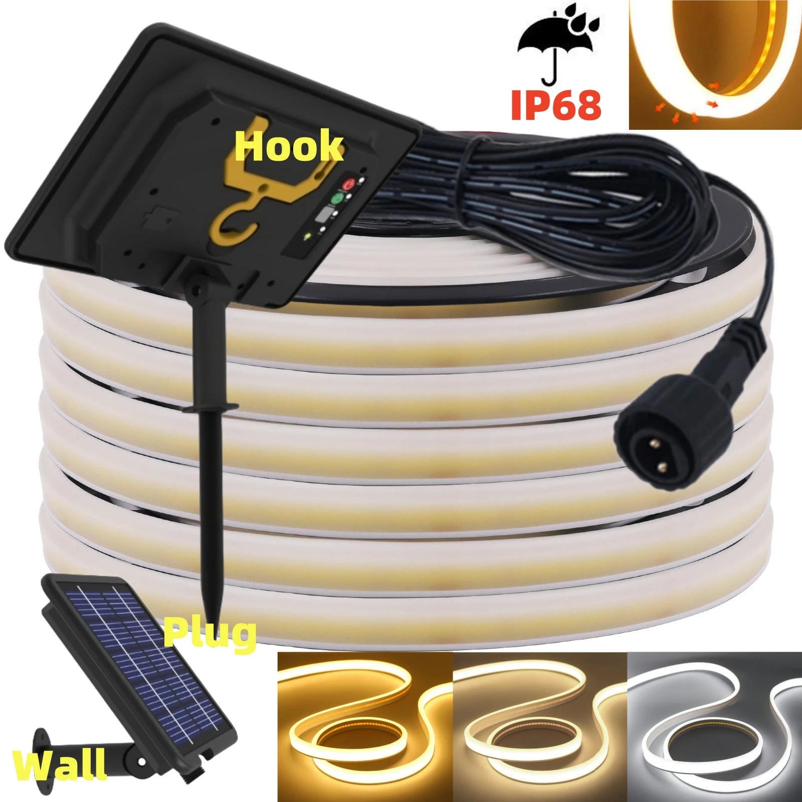 DC 24V COB Solar Neon Light Strips 320LEDs 480LEDs High Density Linear Lighting IP67 IP68 Waterproof Outdoor Warm Natural White