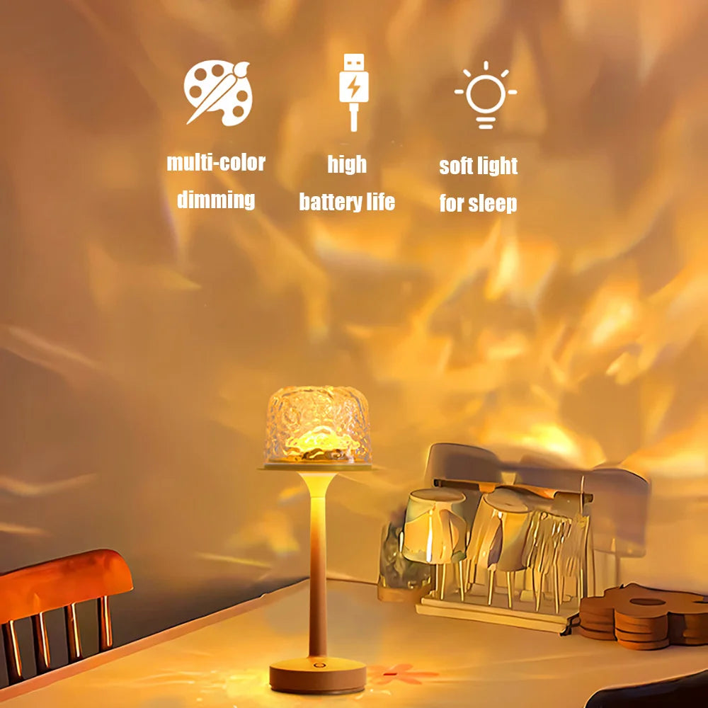 16 Color Water Ripple Atmosphere Desk Lamp Mushroom Table Lamp LED High Footed Desk Lamp with Remote Projection Atmosphere Light