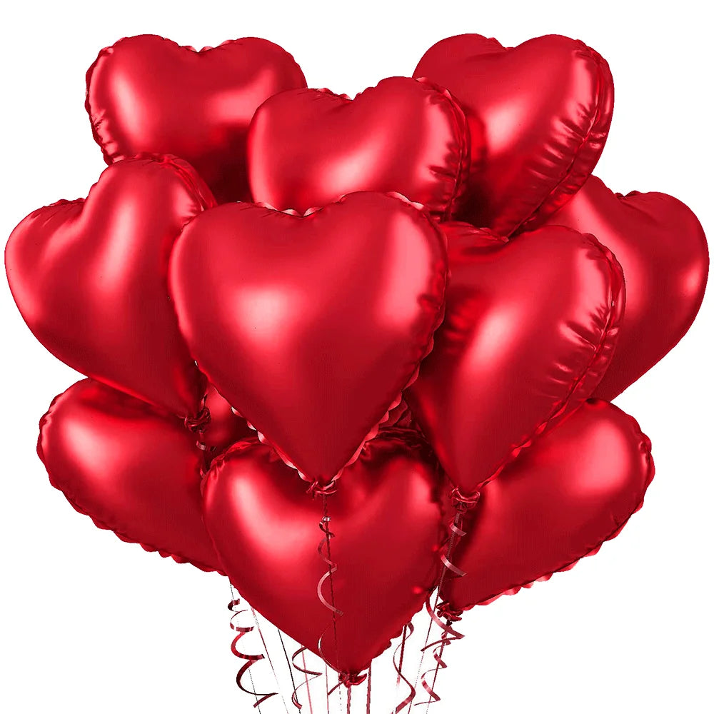Red Heart-Shaped Balloon Metallic Burgundy Bow Balloon Set 10pcs Heart Foil Balloon Valentine's Day Wedding Birthday Party Decor