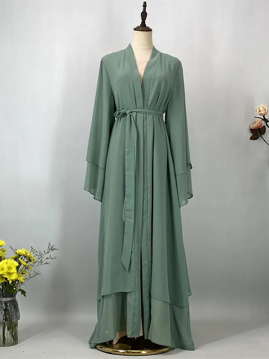 2025 Ramadan Kebaya Chiffon Open Abaya – Modest Women Muslim Kaftan Dress