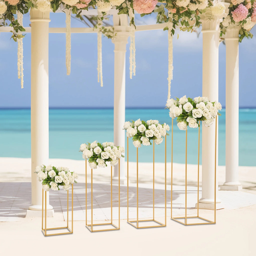 4Pcs Gold Metal Flower Stand Set Rectangular DIY Wedding Party Centerpieces for Table Decor