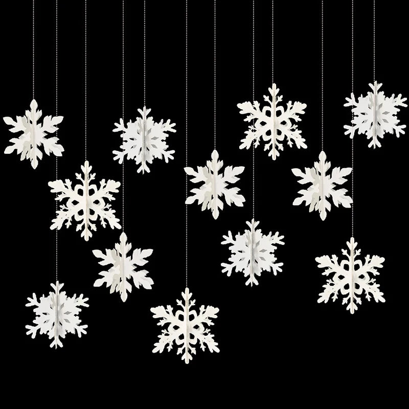 6pcs 3D white/laser snowflake hanging decorations, Christmas snowflakes, winter wonderland, New Year's party home decorations