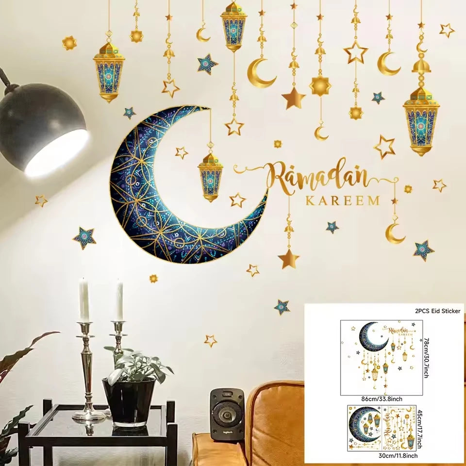 Eid Mubarak Window Stickers Kareem Ramadan Decoration 2025 For Home Islamic Muslim Party Decor Mubarak Ramadan Wall Sticker Gift