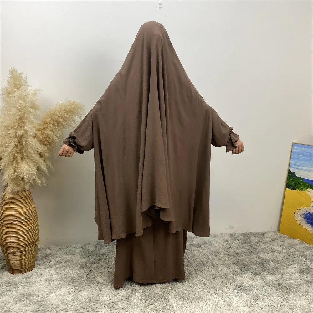 Dubai Turkey Kaftan Eid Ramadan Overhead Khimar Burqa Muslim Women Prayer Dress Set 2PCS Niqab Abaya Islamic Jalabiya Djellab