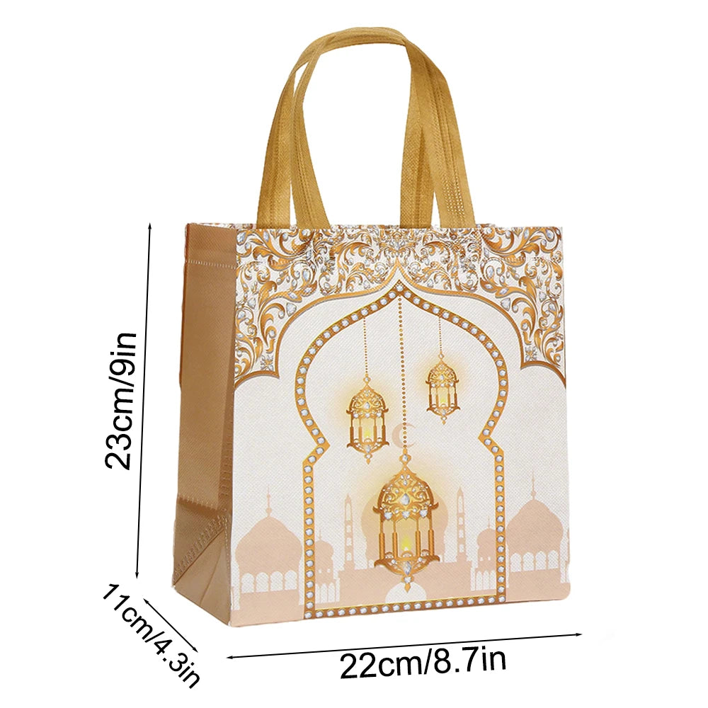6/12pcs Eid Mubarak Non-Woven Gift Bags with Handle Ramadan Gift Packaging Bag Ramadan Kareem Decor Islamic Festival Party Favor