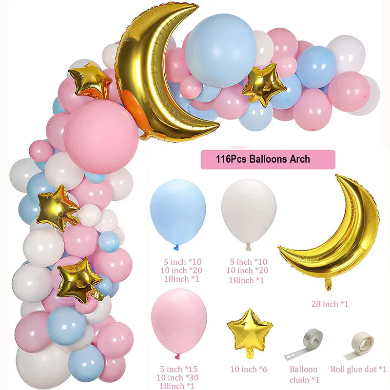 Twinkle Little Star Party Decorations Navy Blue Moon Star Balloon Garland Arch Kit For Baby Shower Ramadan Eid Mubarak Decor