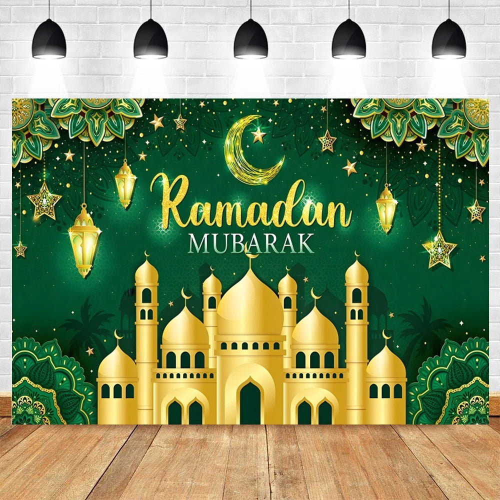 Ramadan Kareem Backdrop Eid Mubarak Party Lantern Flower Moon Islamic Family Party Photography Background Decor Banner Poster