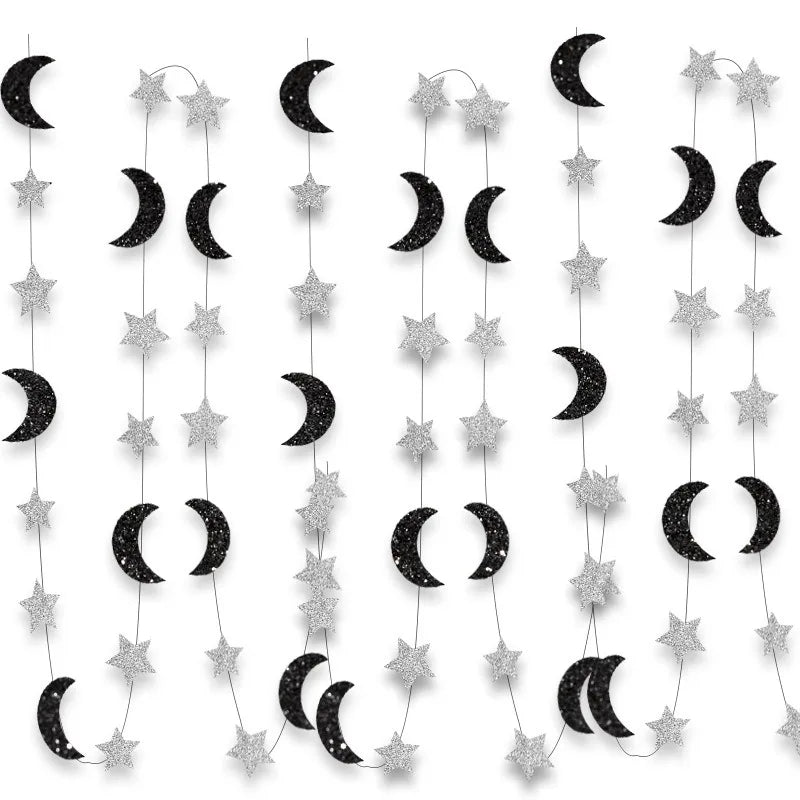 3M Moon Star Hanging Garlands Happy Eid Mubarak Day 2025 Ramadan Kareem Parti DIY Mid-Eastern Festival Home Muslim Party DIY