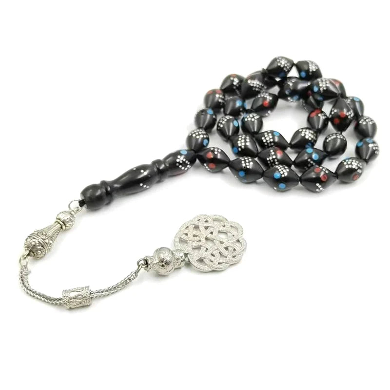 Tasbih Natural kuka Wood Inlaid metal muslim Misbaha prayer beads handmade subha islamic Rosary bead arabic fashion