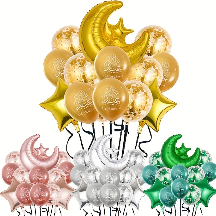 11pcs Eid Mubarak Ornament Moon Star Foil Balloon Colorful Ramadan Home Decoration Kareem Islamic Muslim Party Decor Supply
