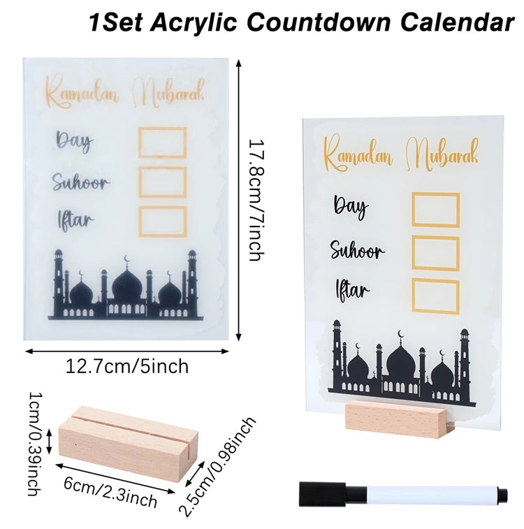 Ramadan Countdown Calendar Acrylic Eid Mubarak Ornament Kareem Ramadan Decoration 2025 For Home Islamic Muslim Party Decor Gifts