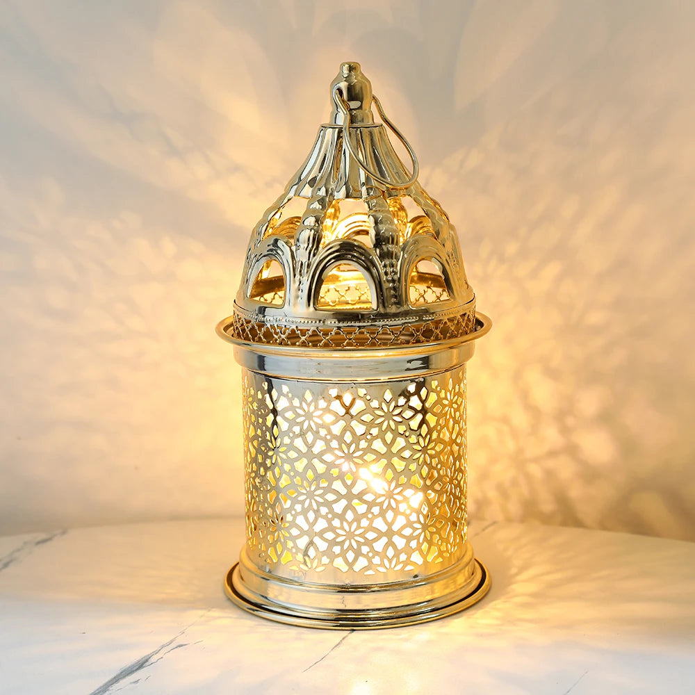 Gold Metal Lantern Lights Fancy Dome Ramadan Decoration Lamp With Music Eid Mubarak Home Decors Islamic Muslim Gifts Eid al-Fitr