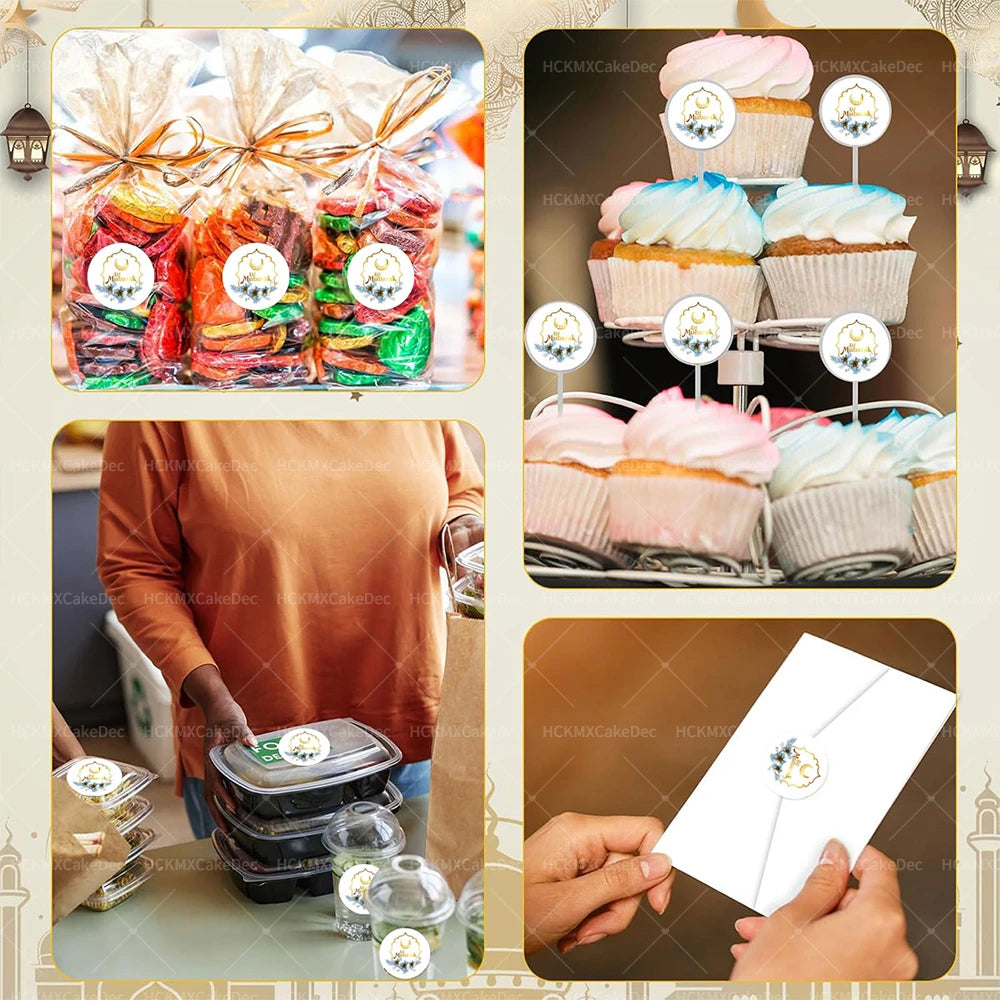 New EID Mubarak Stickers Gift Bag Candy Box Seal Lables Ramadan Kareem Paper Sticker Party DIY Decoration