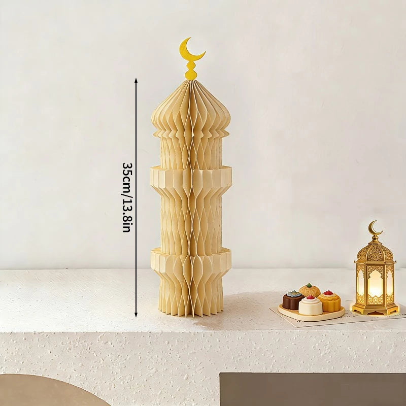 Ramadan Paper Art Desktop Decoration Castle Decoration 3d Honeycomb Castle Eid Al Fitr Party Stars Castle Party Products Gifts