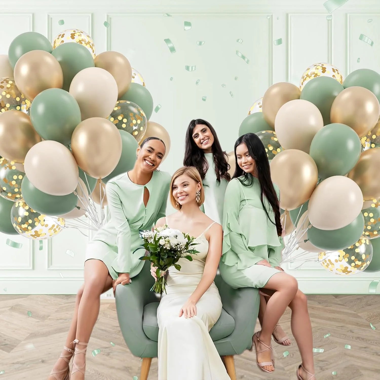 60Pcs Sage green Sand White Metallic Gold Confetti Balloons for Boho Birthday Wedding Bridal Baby Shower Engagement Party Decor