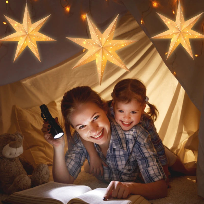 Eid Mubarak Decoration Hollow Star Hanging Pendant Ramadan Kareem LED Light Lantern 2025 Islamic Muslim Party Supplies Birthday