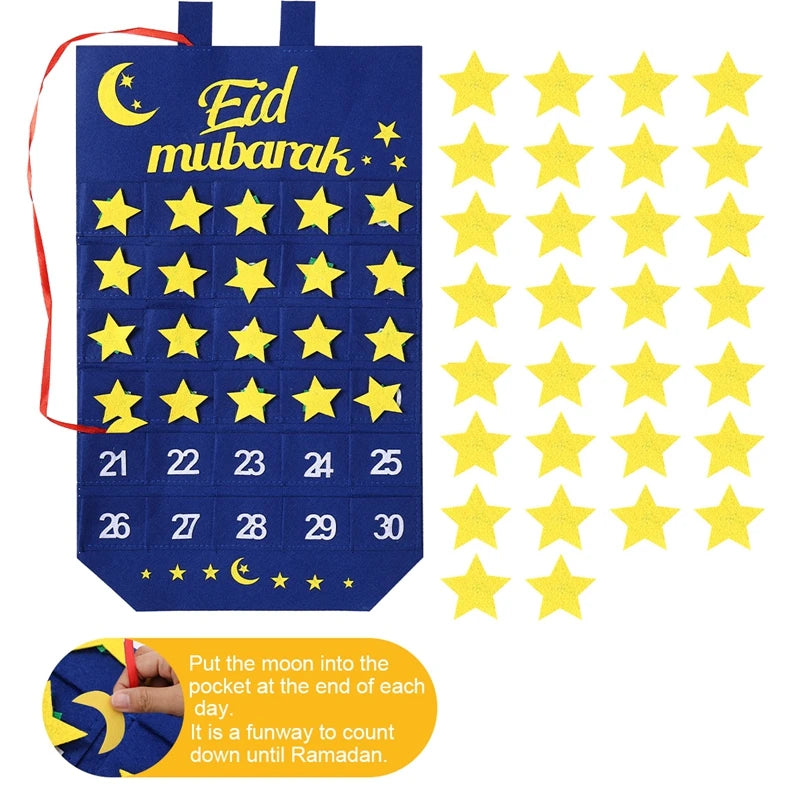 Personalized Ramadan 30 Day Advent Calendar for Muslim Islamic Kid Boy Girl Kareem Eid Al Fitr Wall Hanging Home Decoration Gift