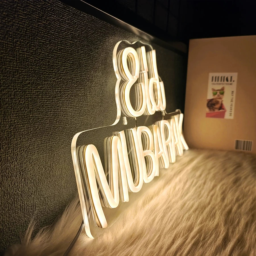 Eid Mubarak Neon Sign For Wall Decor, Muslim Door Window,  Islamic Living Room,  Bedroom, House Party, Club Decoration, Gifts
