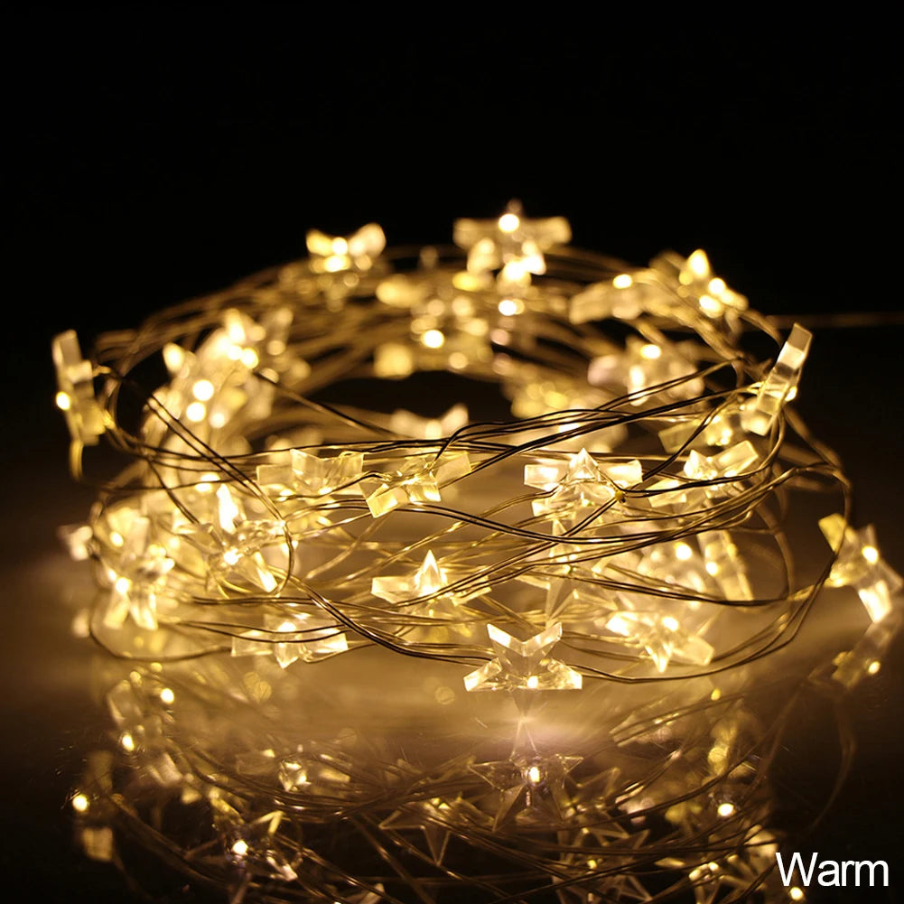 LED Star Copper String Lights, 10–60 LED Fairy Light, Christmas Party & Wedding Decor, Home Outdoor Patio Twinkle Lamps