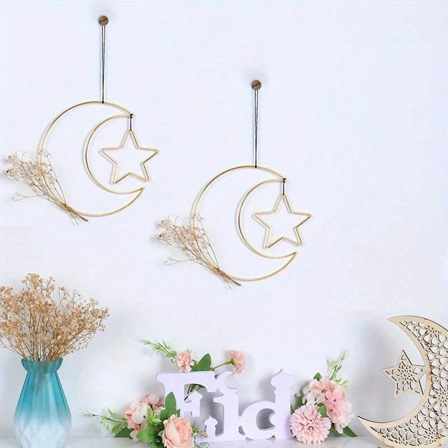 Golden Moon Star Set DIY Wall Decoration Metal Iron Wall Room Window Frame Decoration