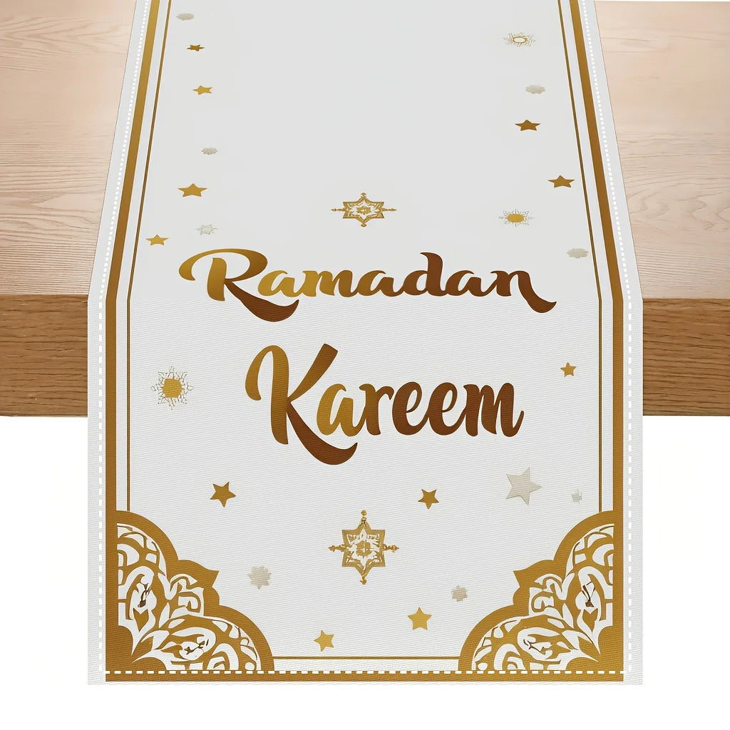 Ramadan Kareem Linen Table Runner Holiday Party Decor Golden Moon Stars Eid Al-Fitr Mubarak Table Runners Ramadan Decorations