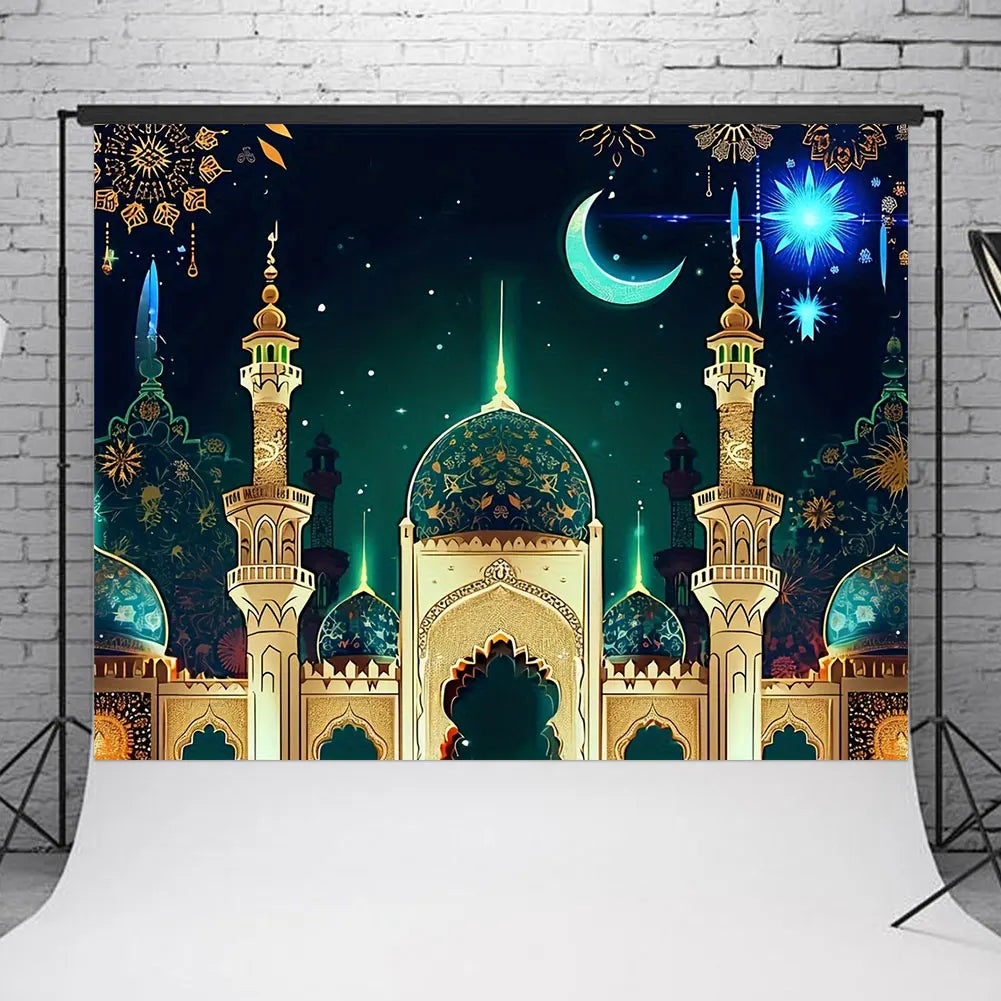 Eid Mubarak Backdrop Eid Mubarak Banner Moon Star Castle Eid Mubarak Background Islamic Eid Mubarak Ornament for Photography