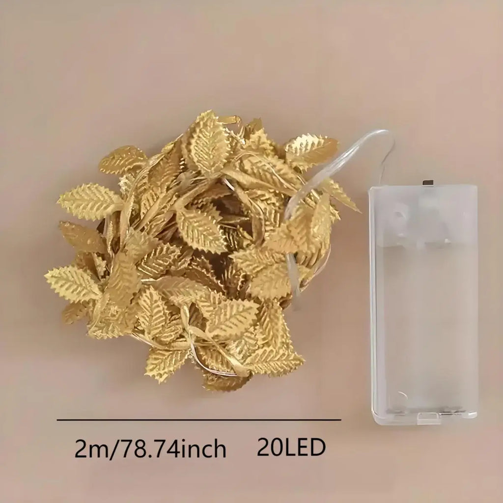 Led Romantic Golden Leaf Fairy Lantern-(20Led Always on Style) Elegant String Lights for Home Decoration, Table Layout, Wedding and Activities Suitable for Valentine's Day, Birthday Party, Weddings, Christmas, Thanksgiving, L