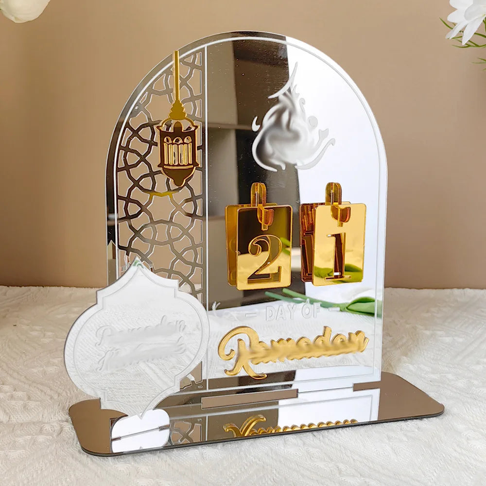 Ramadan Countdown Calendar 2026 Acrylic Silver Eid Mubarak Advent Islamic Home Decor For Muslim Party Indoor Table Desk Gifts