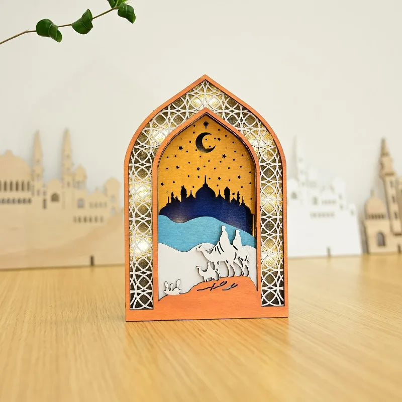 Elegant Muslim Wooden Lantern LED Pendant Light Ramadan Eid Decor Islamic Home Decoration Unique Gift Idea for Festival Party