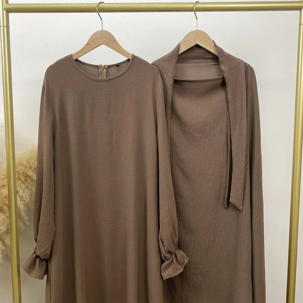 Dubai Turkey Kaftan Eid Ramadan Overhead Khimar Burqa Muslim Women Prayer Dress Set 2PCS Niqab Abaya Islamic Jalabiya Djellab