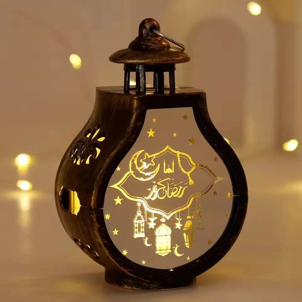 Eid Mubarak Moon Ramadan Decoration LED Lantern Plastic Handheld Moon Lantern Castle Lights Islamic Party Decoration