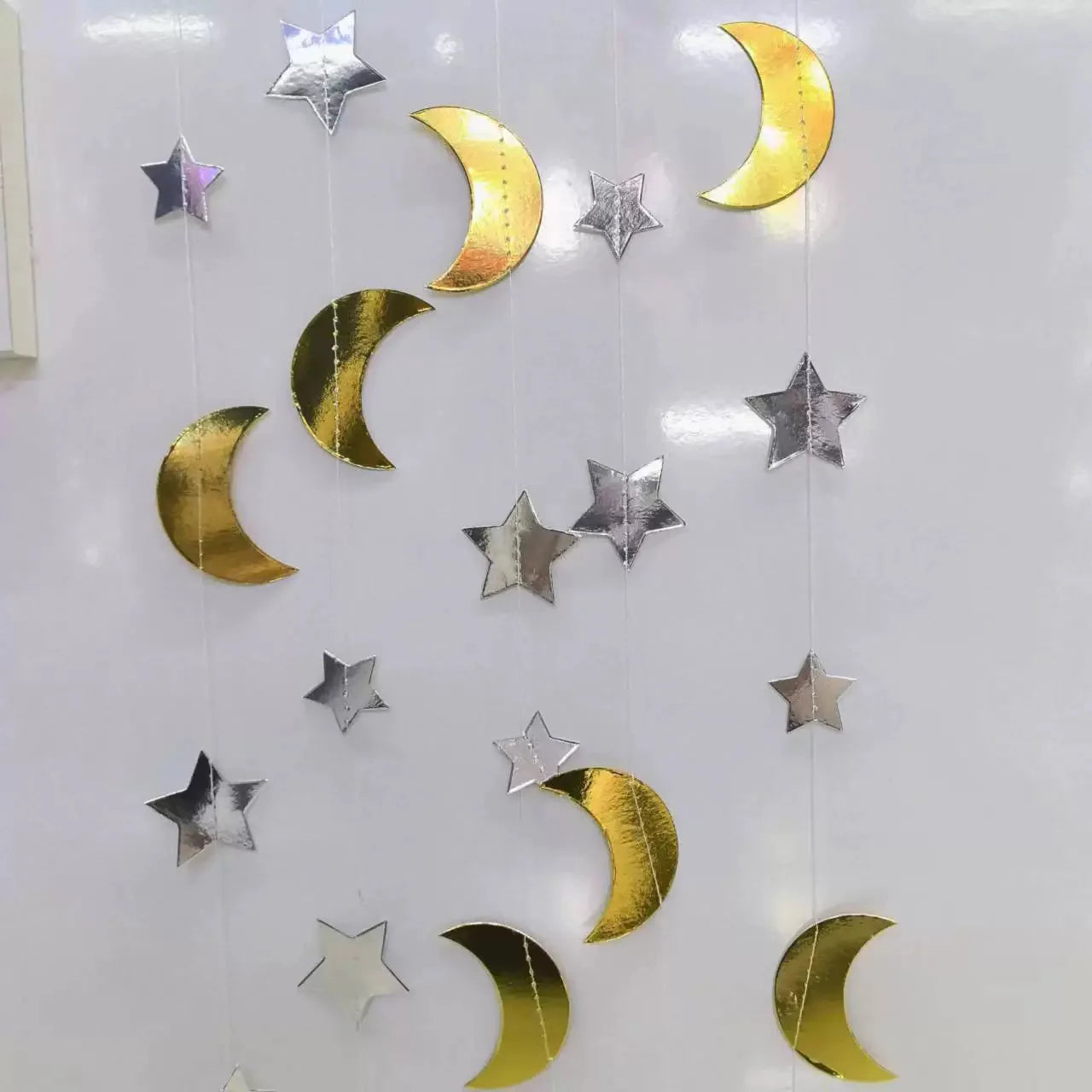 Gold Silver Moon Star Hanging Banner String Garland for Ramadan EID Kids Birthday Baby Shower Home Decorations