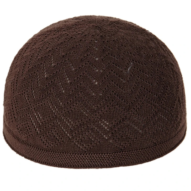 Breathable Muslims Adult Knit Kufi Elastic Hollow out Islamic Knit Kufi Inner Hat Casual Church Pray Lightweight Hat
