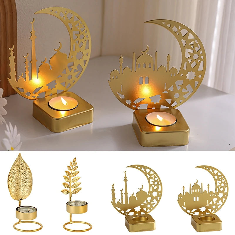 Metal Candle Holder Islamic Muslim Party Decor Eid Mubarak Candle Sticks Dinner Table Ornaments Ramadan Kareem Decorations