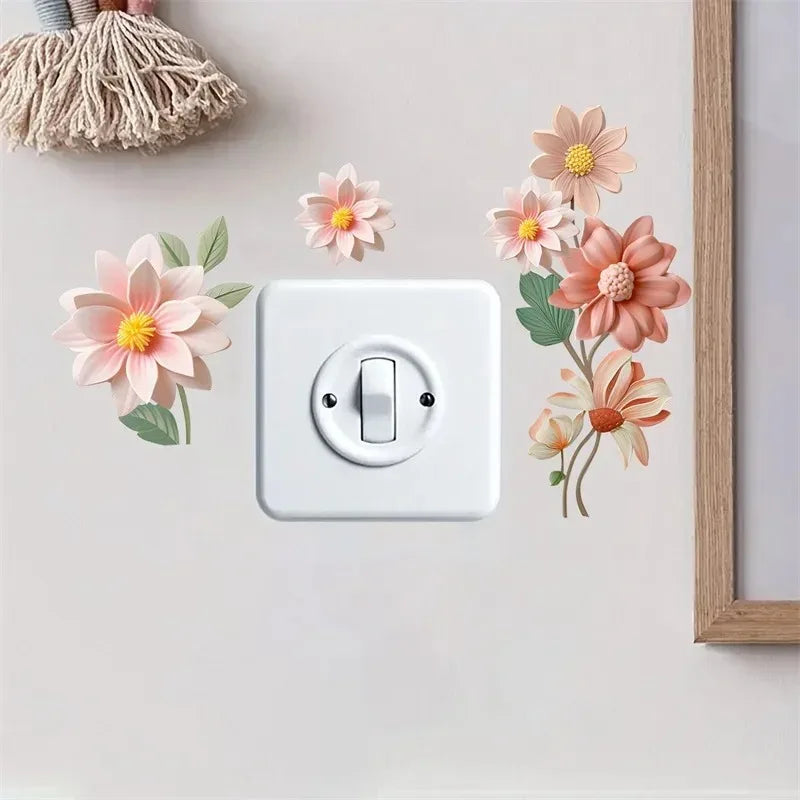 Waterproof Sticker For Bedroom Flowers Switch Stickers PVC Self-adhesive Removable Bathroom Home Decoration Decals