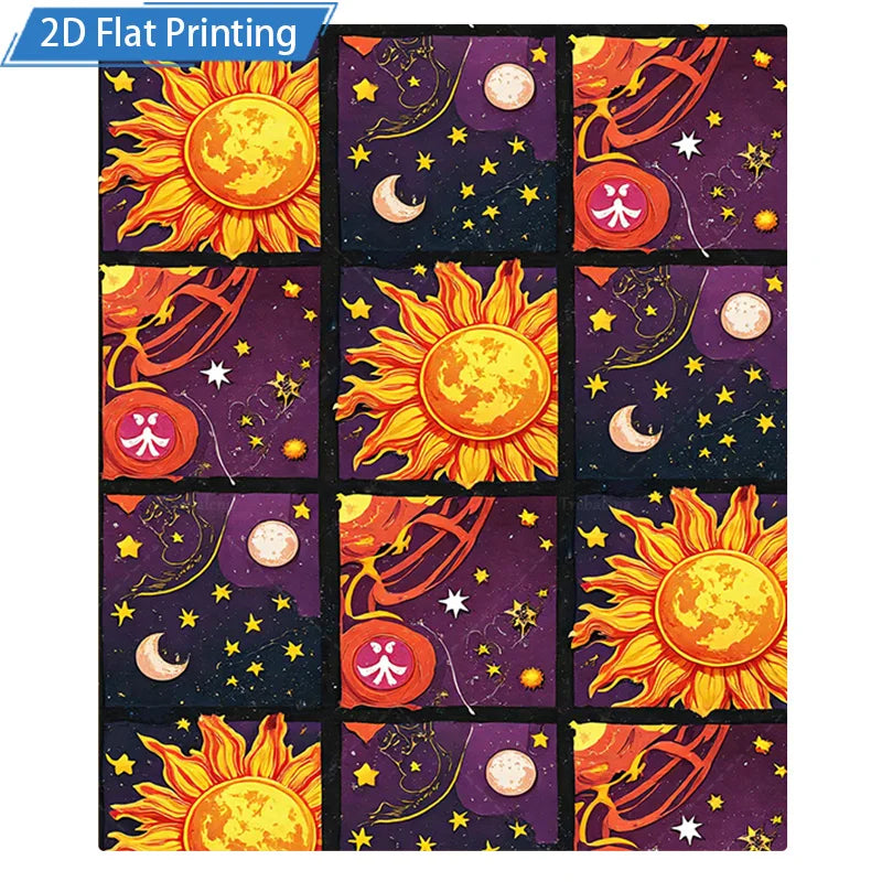 1pc Flannel Blanket Cosmic Sun Moon Stars Printed Fleece Blanket for Cozy Living Room or Bedroom Decor