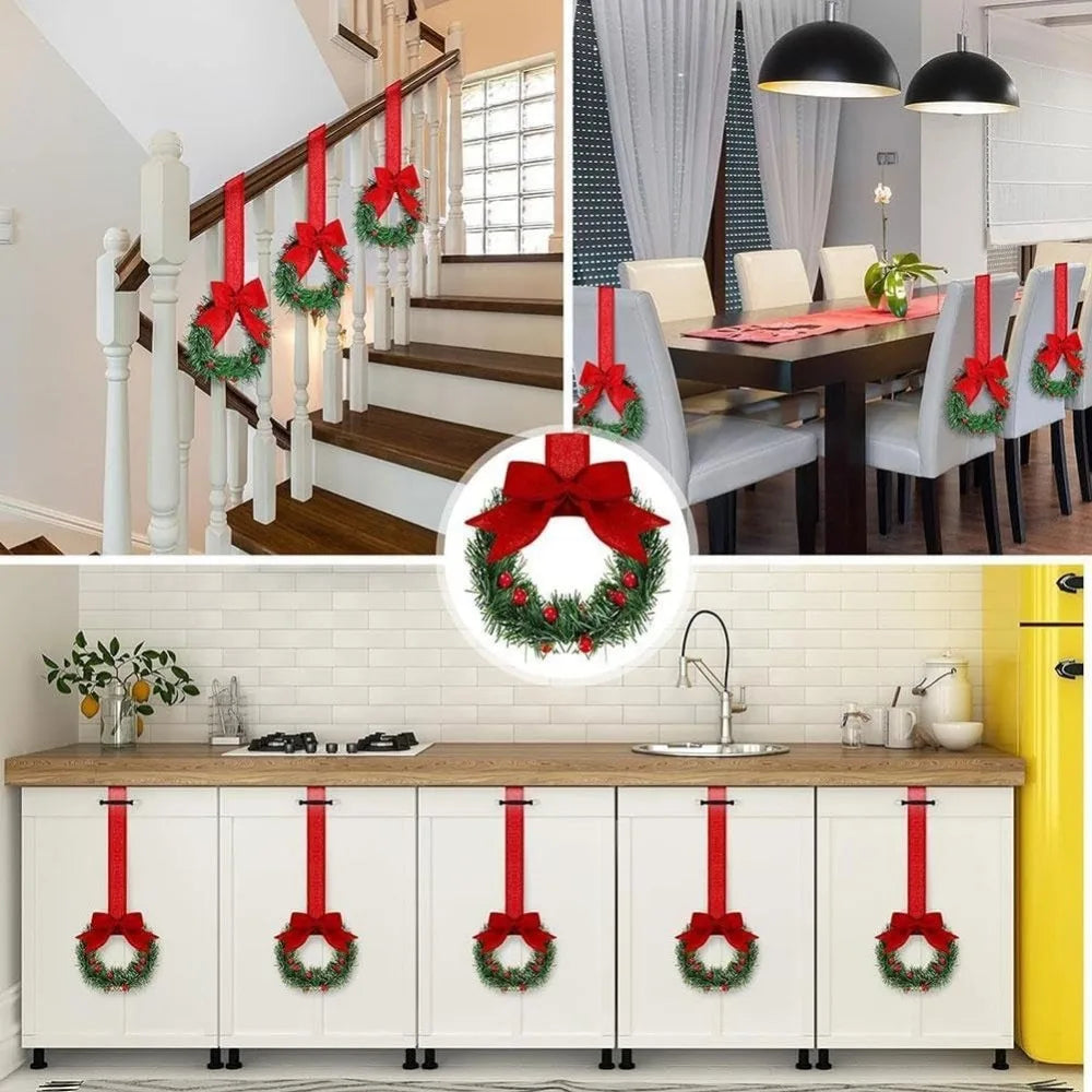 4pcs Christmas Mini Wreath Cabinet Window Hanging Decorations with Red Bow and Fruit for Party Decoration wreath door decoration