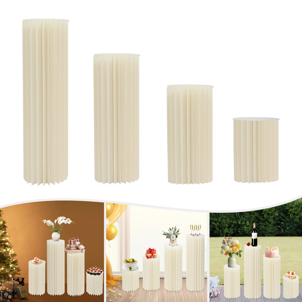 4PCS Wedding Party Flower Stand Cylinder Foldable Cardboard Centerpiece Dessert Table Columns Display Stand 40+60+80+100cm