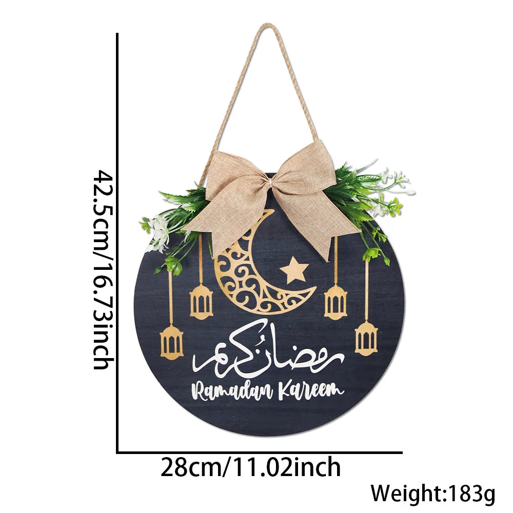 Elegant Ramadan Kareem Wreath Wooden Sign Eid Mubarak Door Hanger Plaque Wall Door Islam Eid Mubarak Muslim Home Window Decor