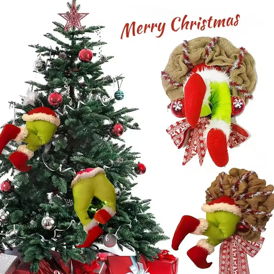 Door Creative Christmas Thief Wreath Decor Plush The Thief Christmas Tree Decor Elf Leg Wreath Door Hanging New Year Decoration