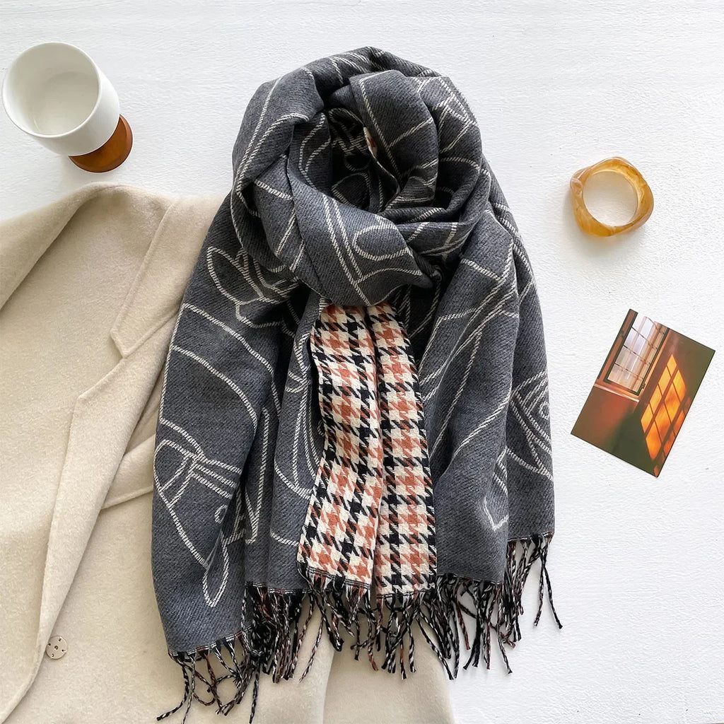 Long Soft Double Sided Jacquard Scarf Women Winter Warm Thickened Shawl Wrap with Fringe for Outdoor Activities Scarves Hijab