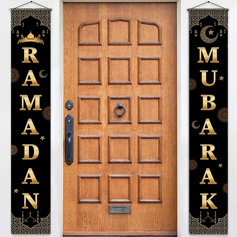 Eid Mubarak Door Banner 2026 Ramadan Decoration Ramadan Kareem Hanging Flag Muslim Porch Door Sign Welcome Banner Party Supplies