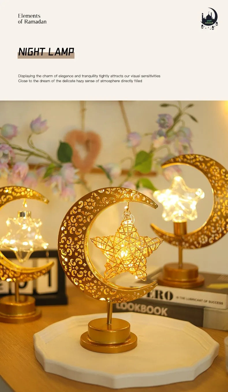 Ramadan Moon Led Light 2026 Eid Mubarak Decoration Metal Lamp for Home Room Ramadan Kareem Islamic Muslim Eid Al Adha Party Gift