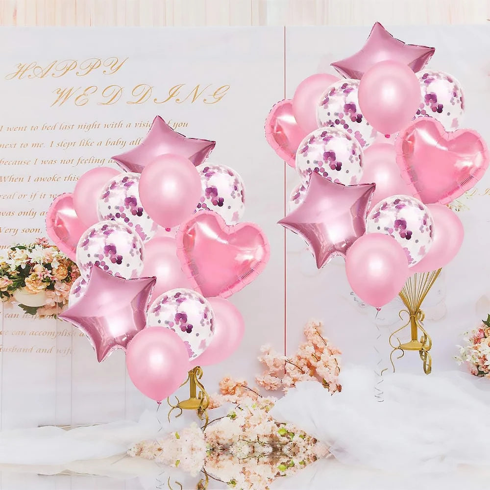 Heart Star Balloon Metallic Balloons 14pcs Gold Red Blue Pink Confetti Baloon Set For Happy Birthday Baby Shower Wedding Globos